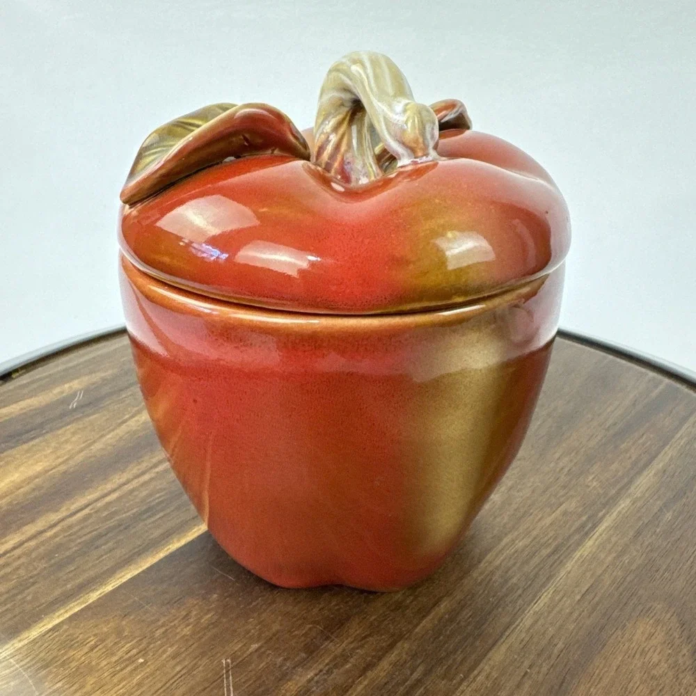 The Mercantile Apple Canister Small‎ Red Ceramic Kitchen Storage Jar Decor